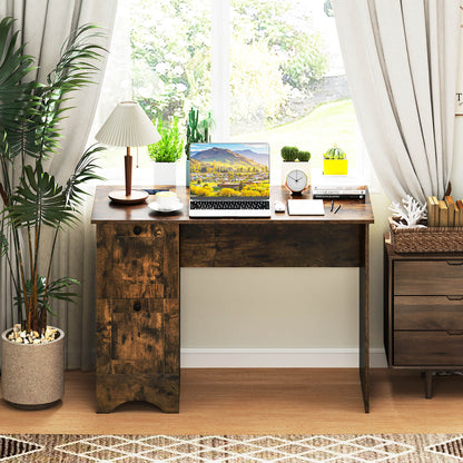 Computer Desk with Drawers with Charging Station and Cable Hole-Brown