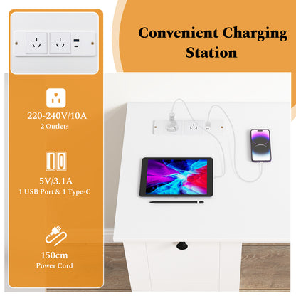 Computer Desk with Drawers with Charging Station and Cable Hole-White