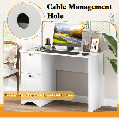 Computer Desk with Drawers with Charging Station and Cable Hole-White