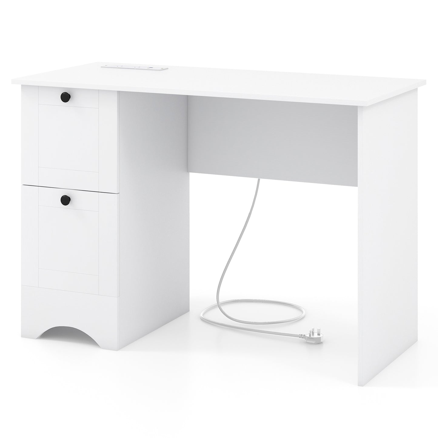 Computer Desk with Drawers with Charging Station and Cable Hole-White
