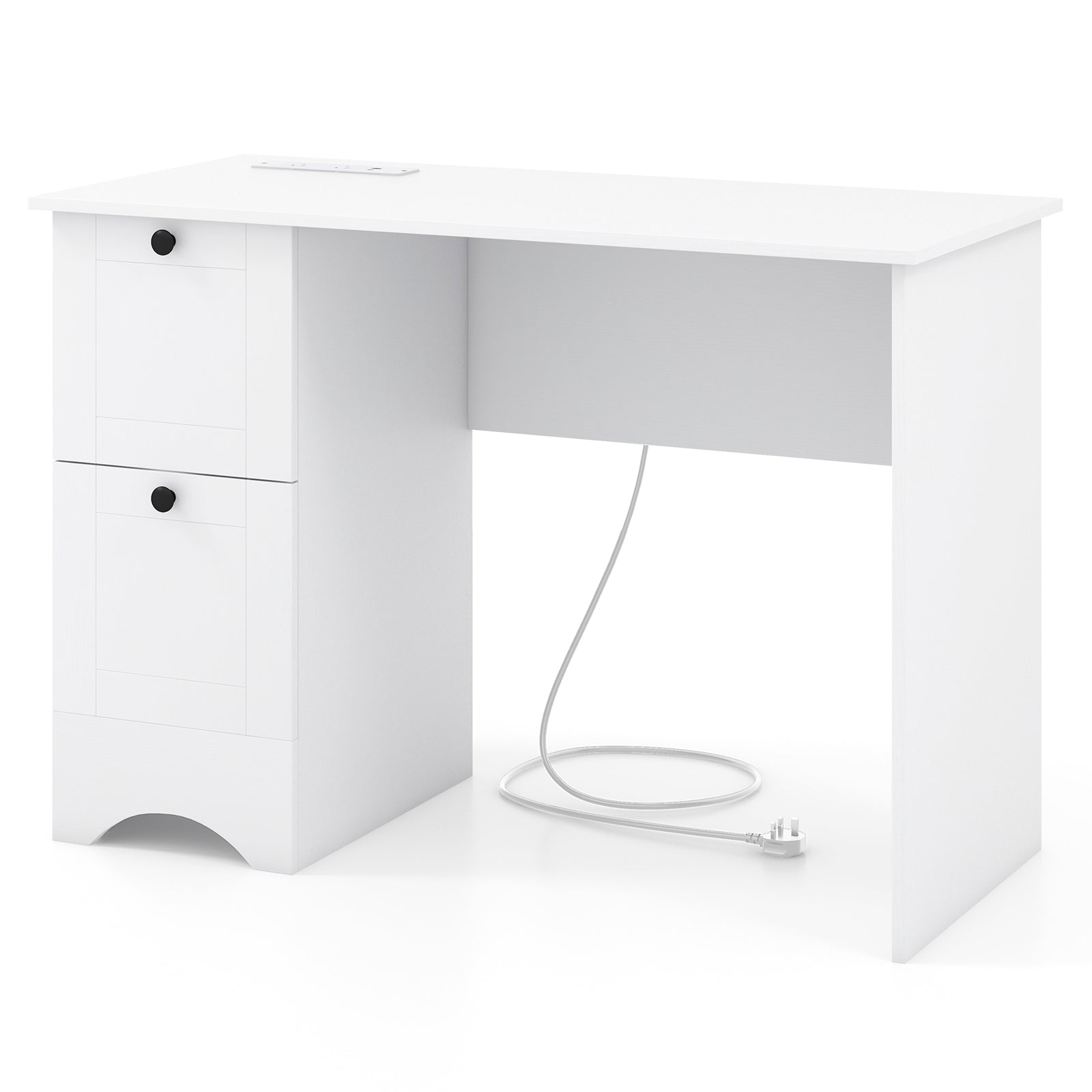 Computer Desk with Drawers with Charging Station and Cable Hole-White