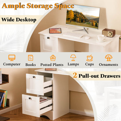 Computer Desk with Drawers with Charging Station and Cable Hole-White