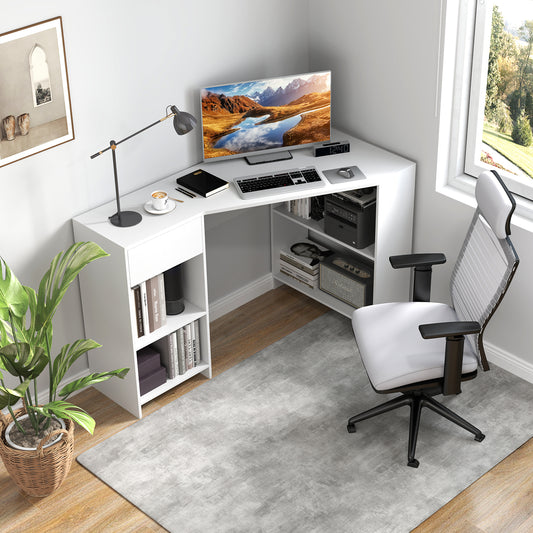 L-Shaped Computer Desk with Storage for Living Room Bedroom-White