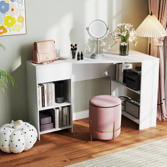 L-Shaped Computer Desk with Storage for Living Room Bedroom-White