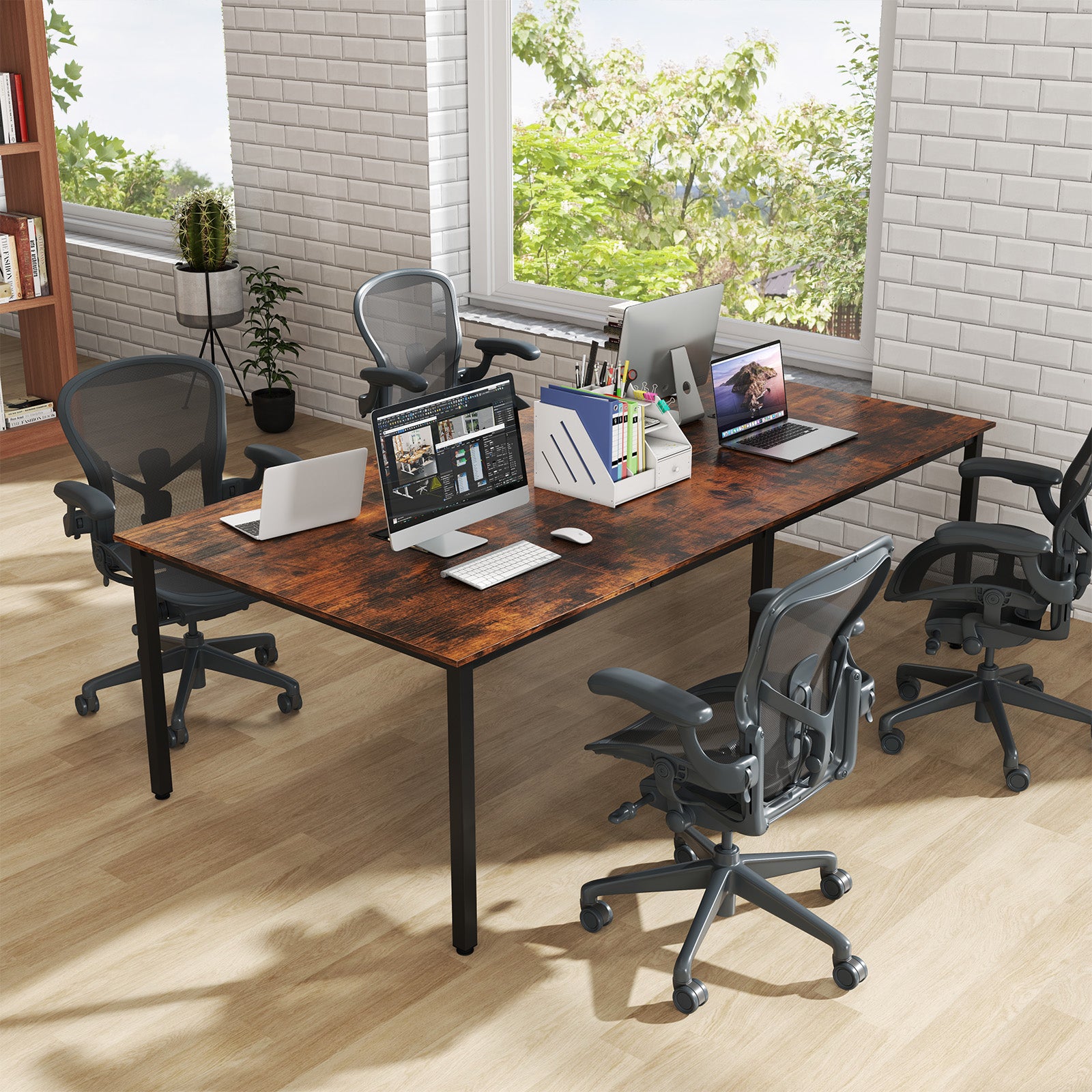 Conference Room Table Seats up to 10 People for Office and Boardroom-Rustic Brown