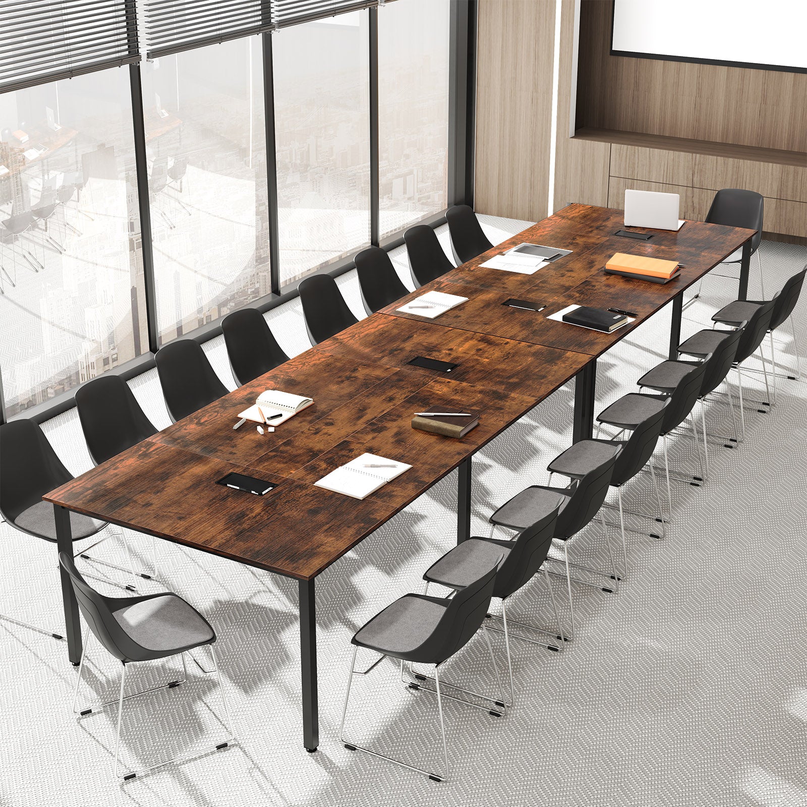 Conference Room Table Seats up to 10 People for Office and Boardroom-Rustic Brown