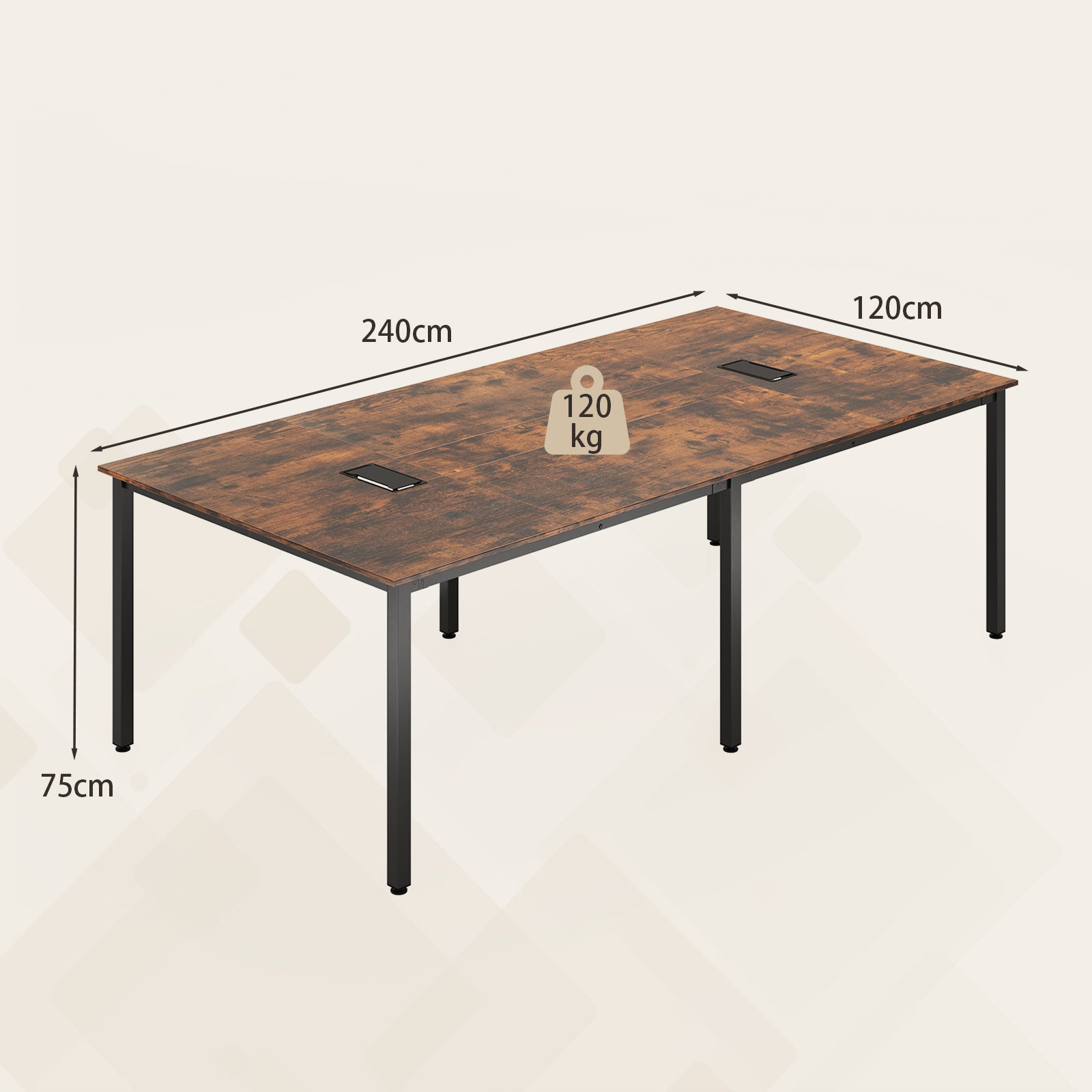 Conference Room Table Seats up to 10 People for Office and Boardroom-Rustic Brown