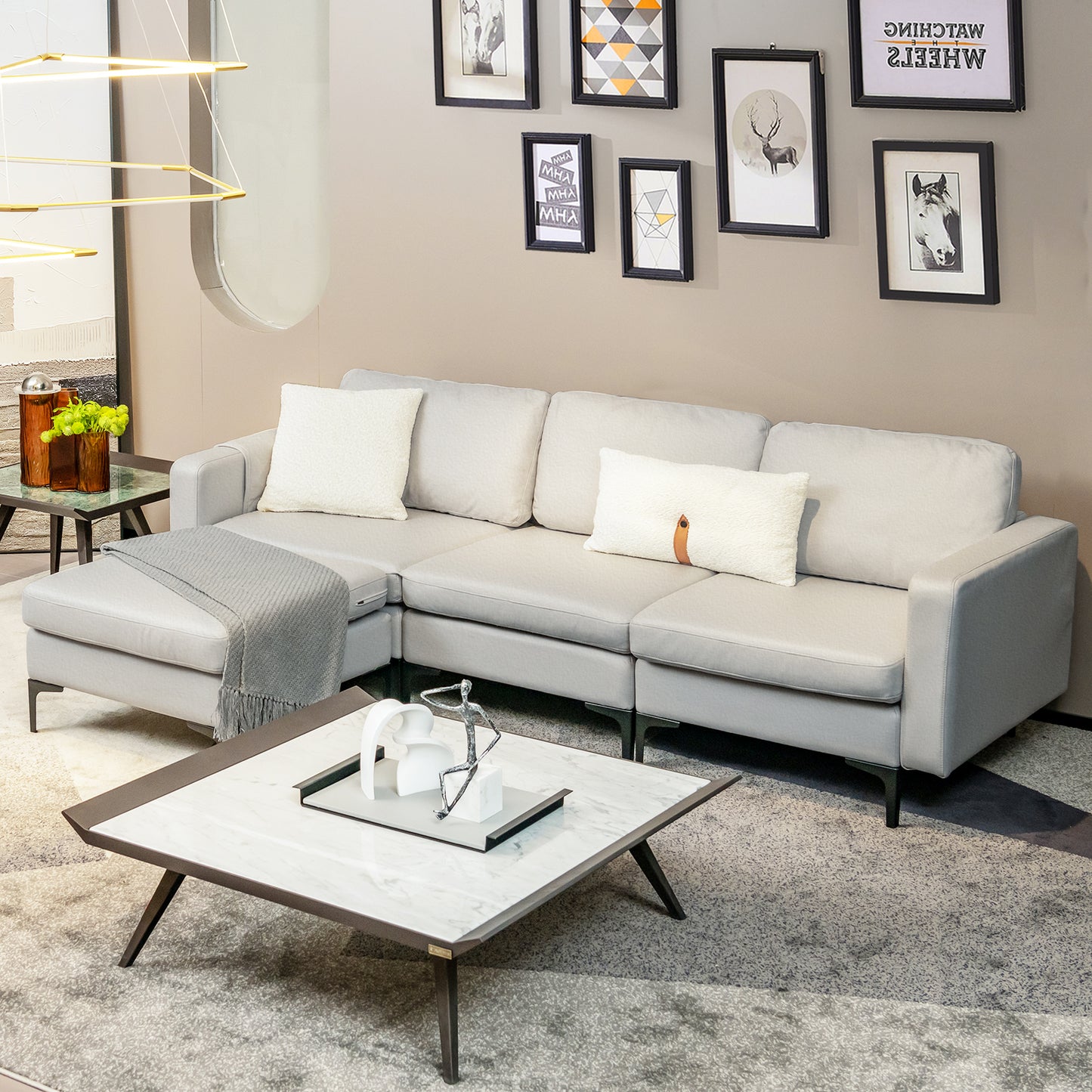 Convertible Sectional Sofa L-Shaped 3-Seat Sofa Couch