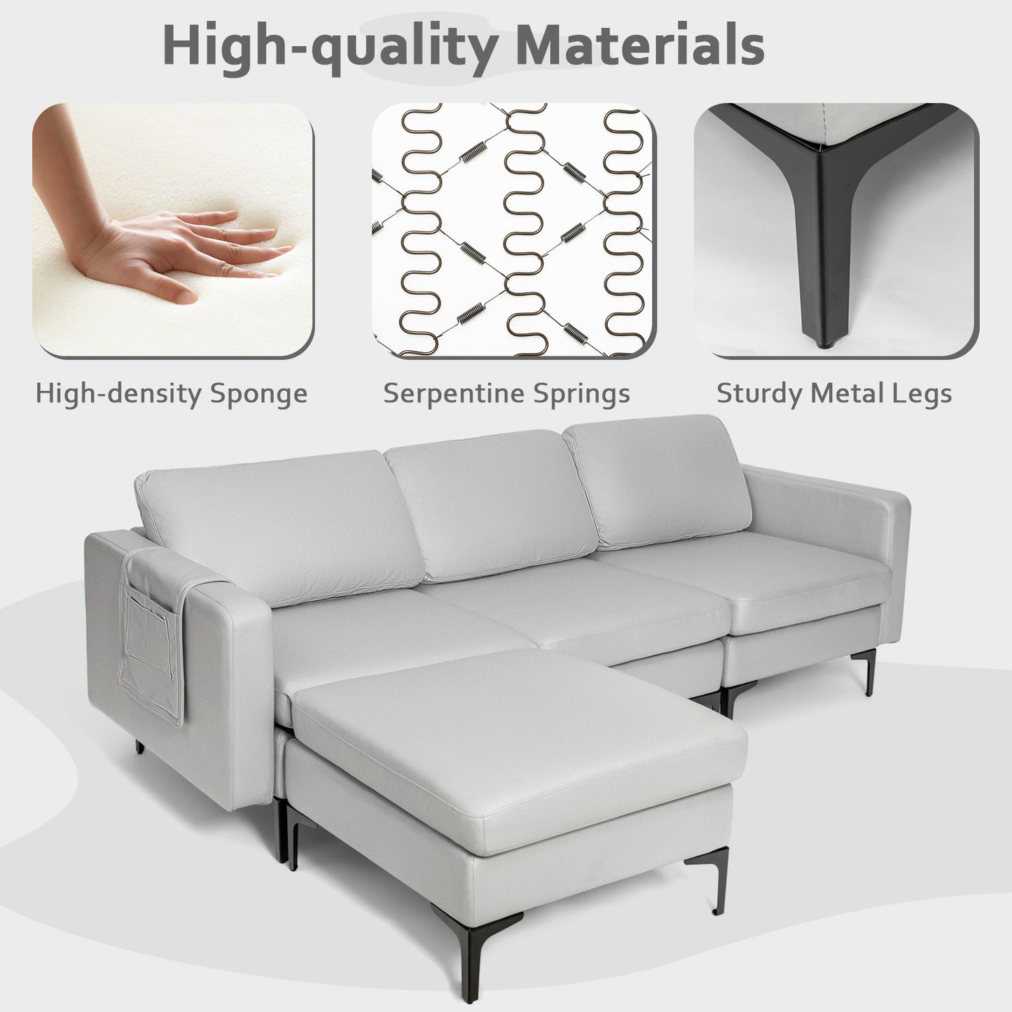Convertible Sectional Sofa L-Shaped 3-Seat Sofa Couch