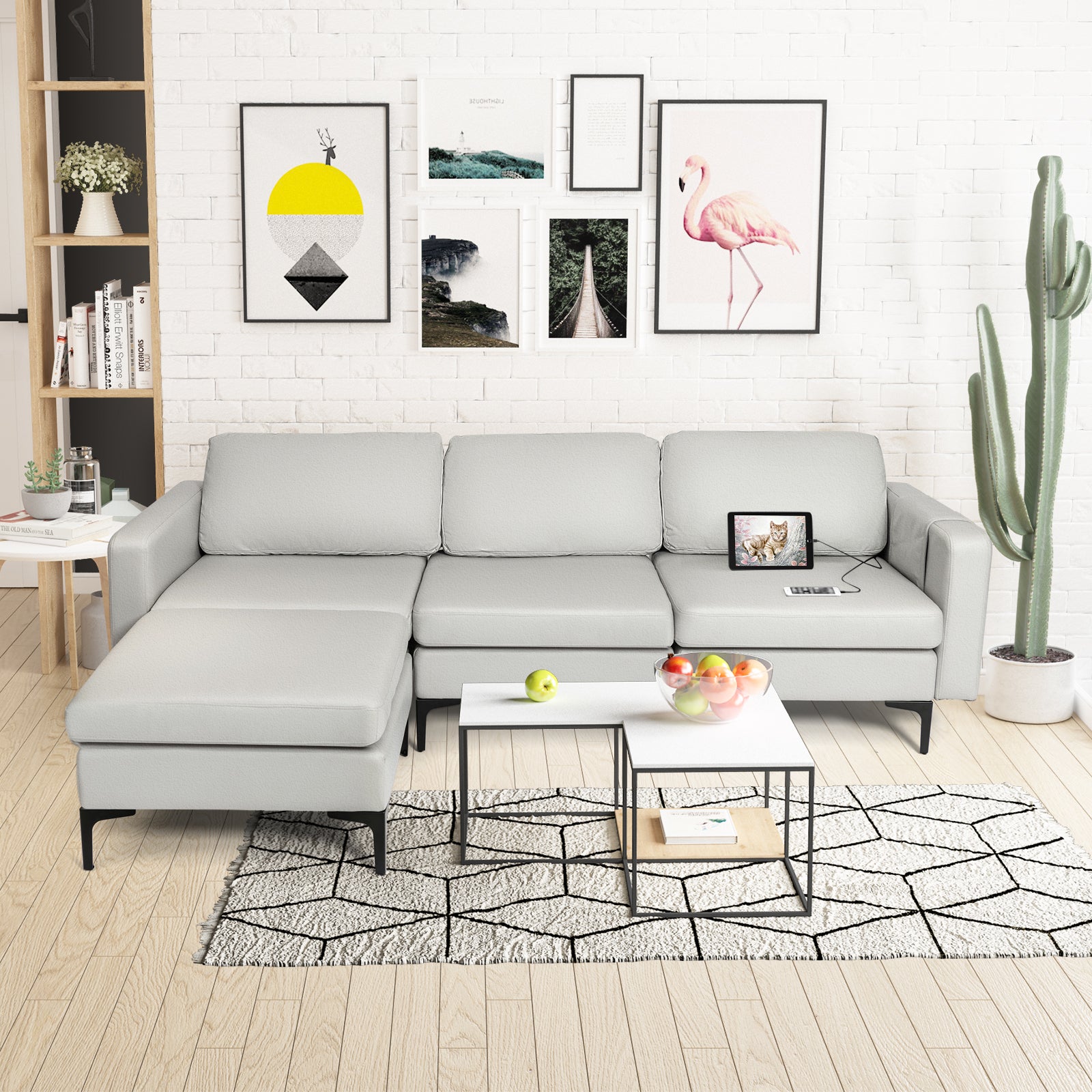 Convertible Sectional Sofa L-Shaped 3-Seat Sofa Couch