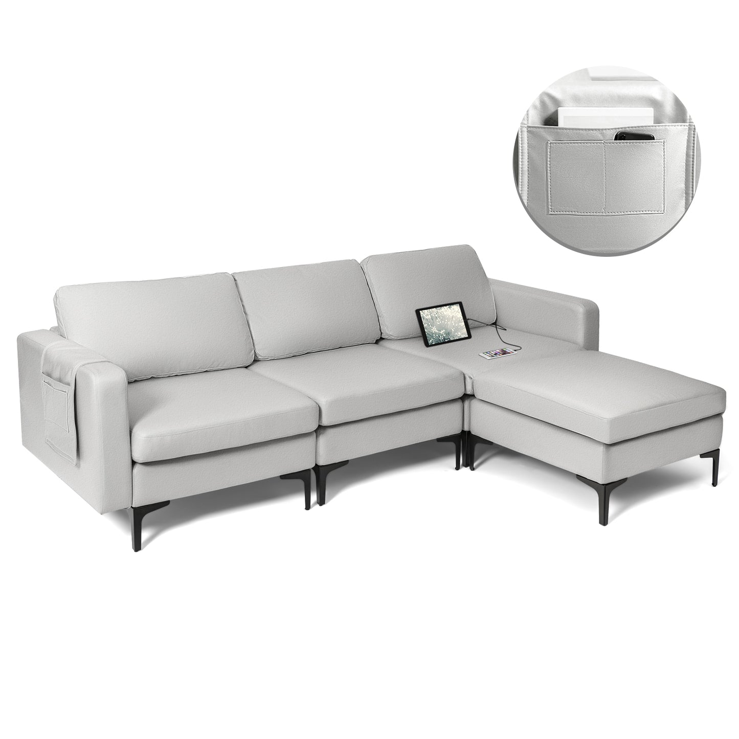Convertible Sectional Sofa L-Shaped 3-Seat Sofa Couch
