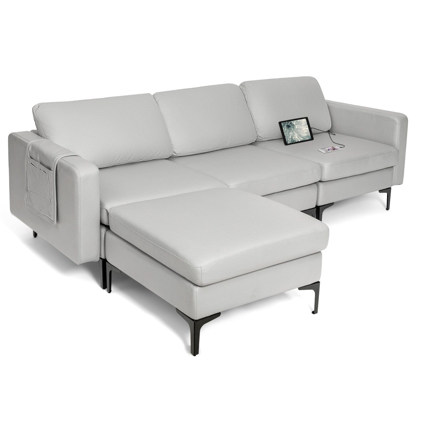 Convertible Sectional Sofa L-Shaped 3-Seat Sofa Couch