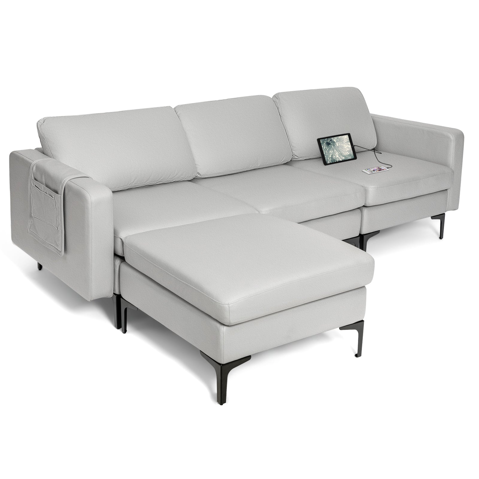 Convertible Sectional Sofa L-Shaped 3-Seat Sofa Couch