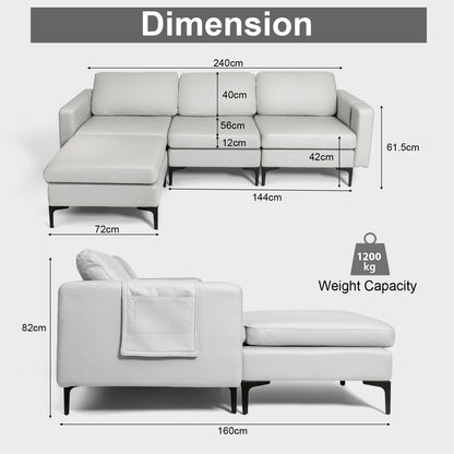 Convertible Sectional Sofa L-Shaped 3-Seat Sofa Couch
