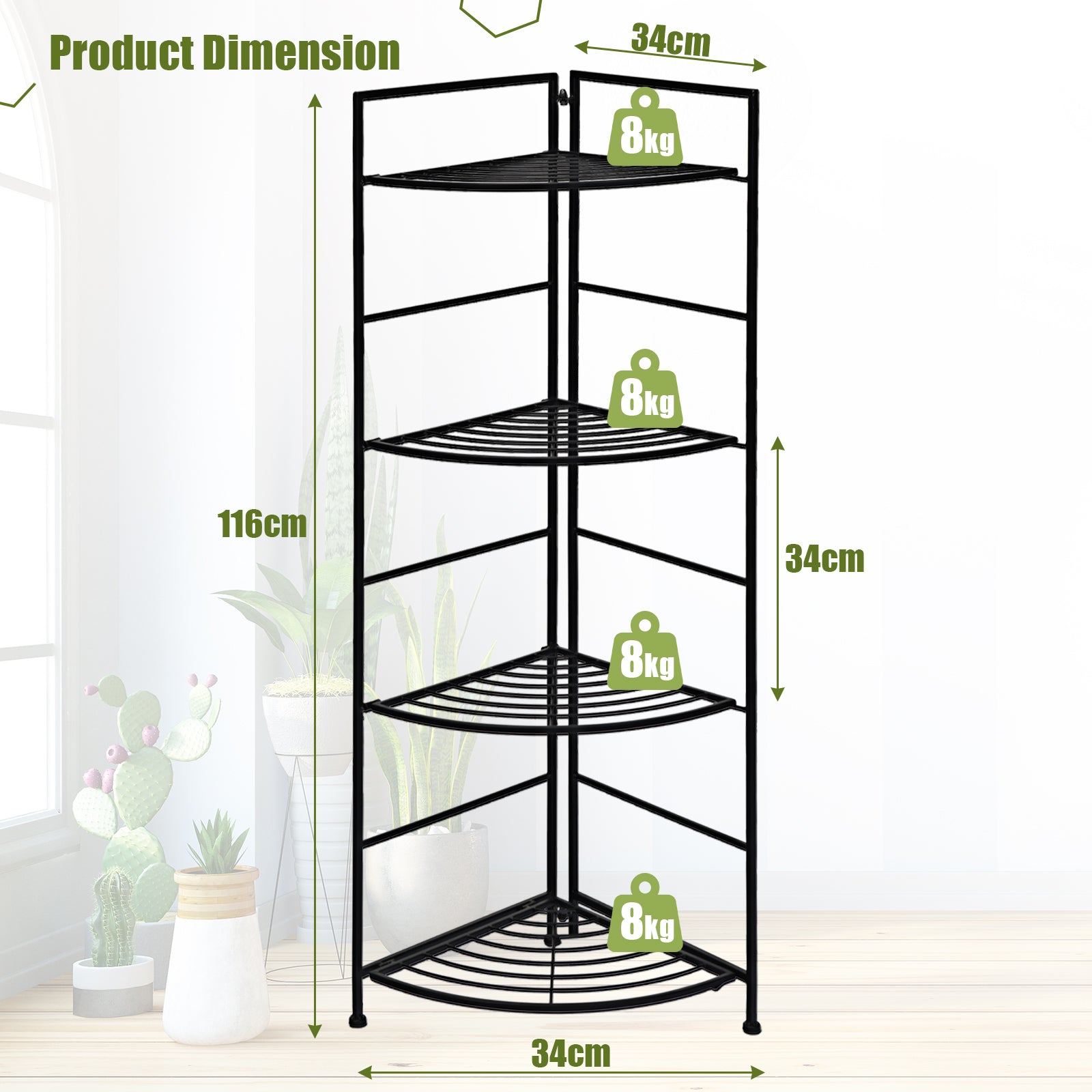 Corner Foldable Plant Stand Indoor 4-tier Multi-Function Display Rack