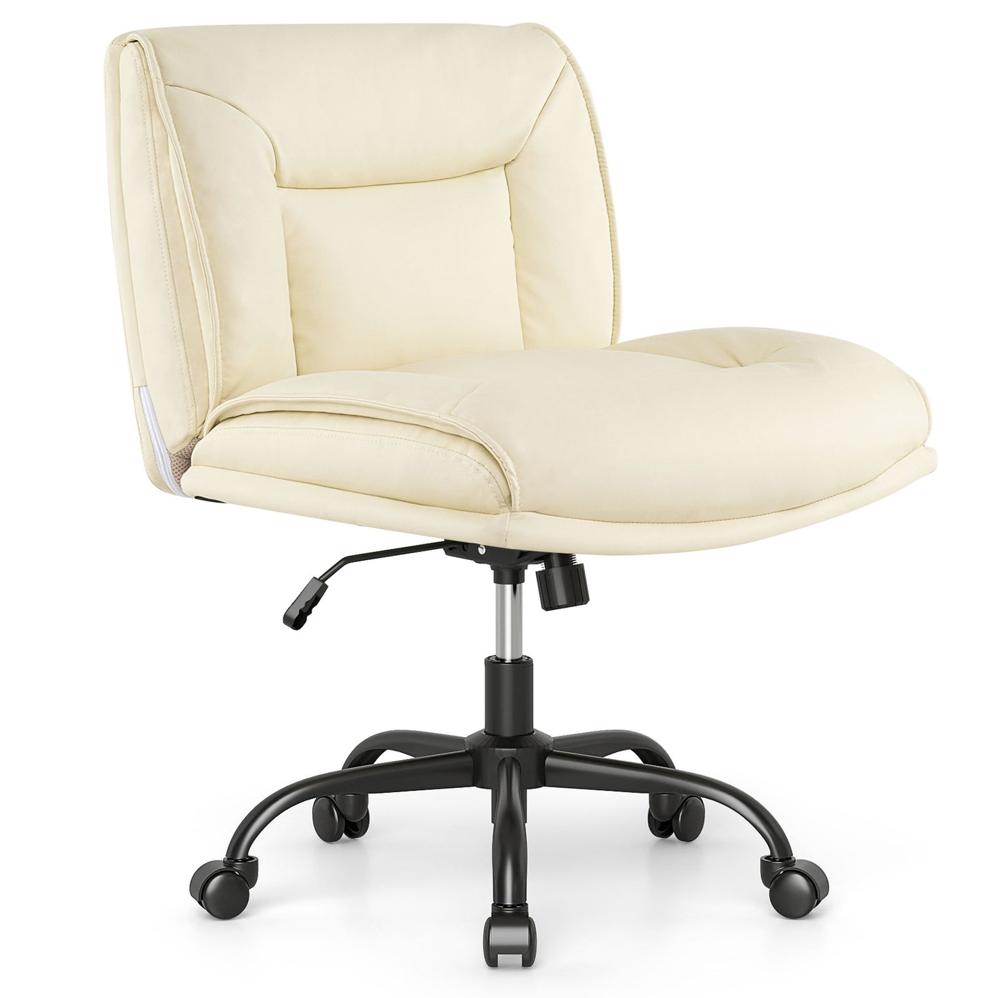 PU Leather Swivel Armless Desk Chair with Wide Backrest Seat and Adjustable Height-Beige