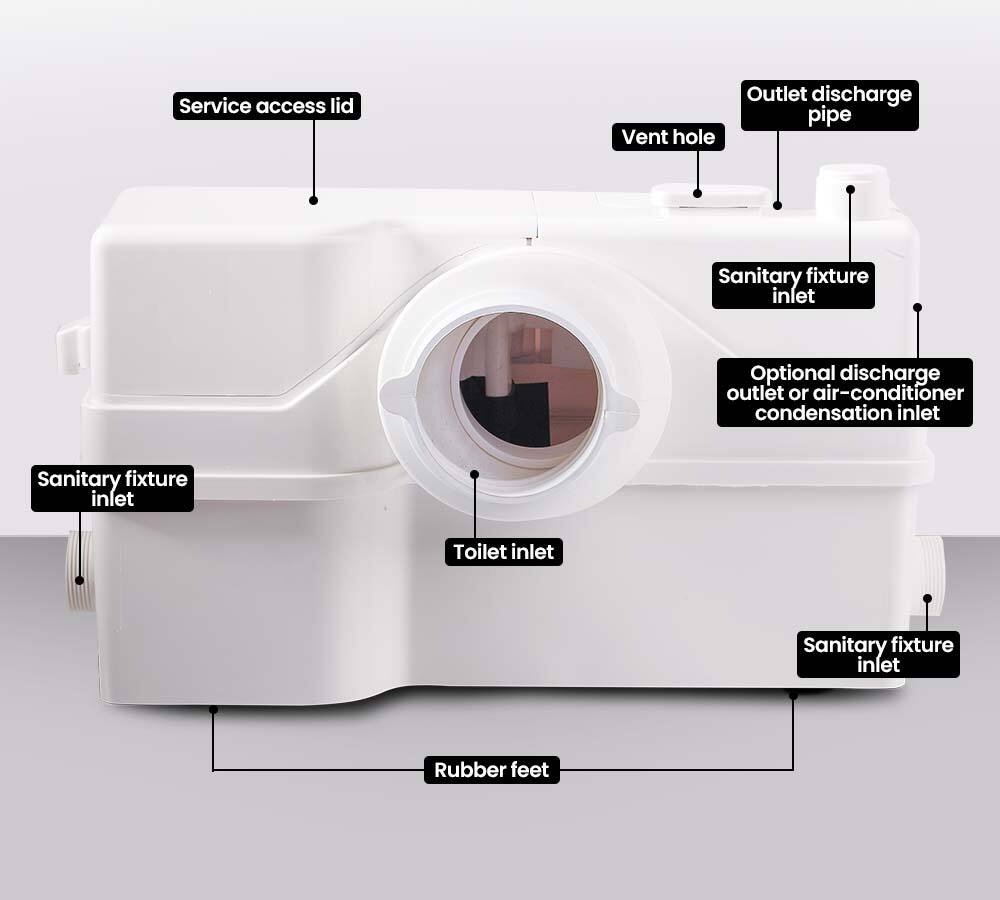 Commercial Macerator Pump for P-Trap Toilets, Pumps 9m Up & 90m Across