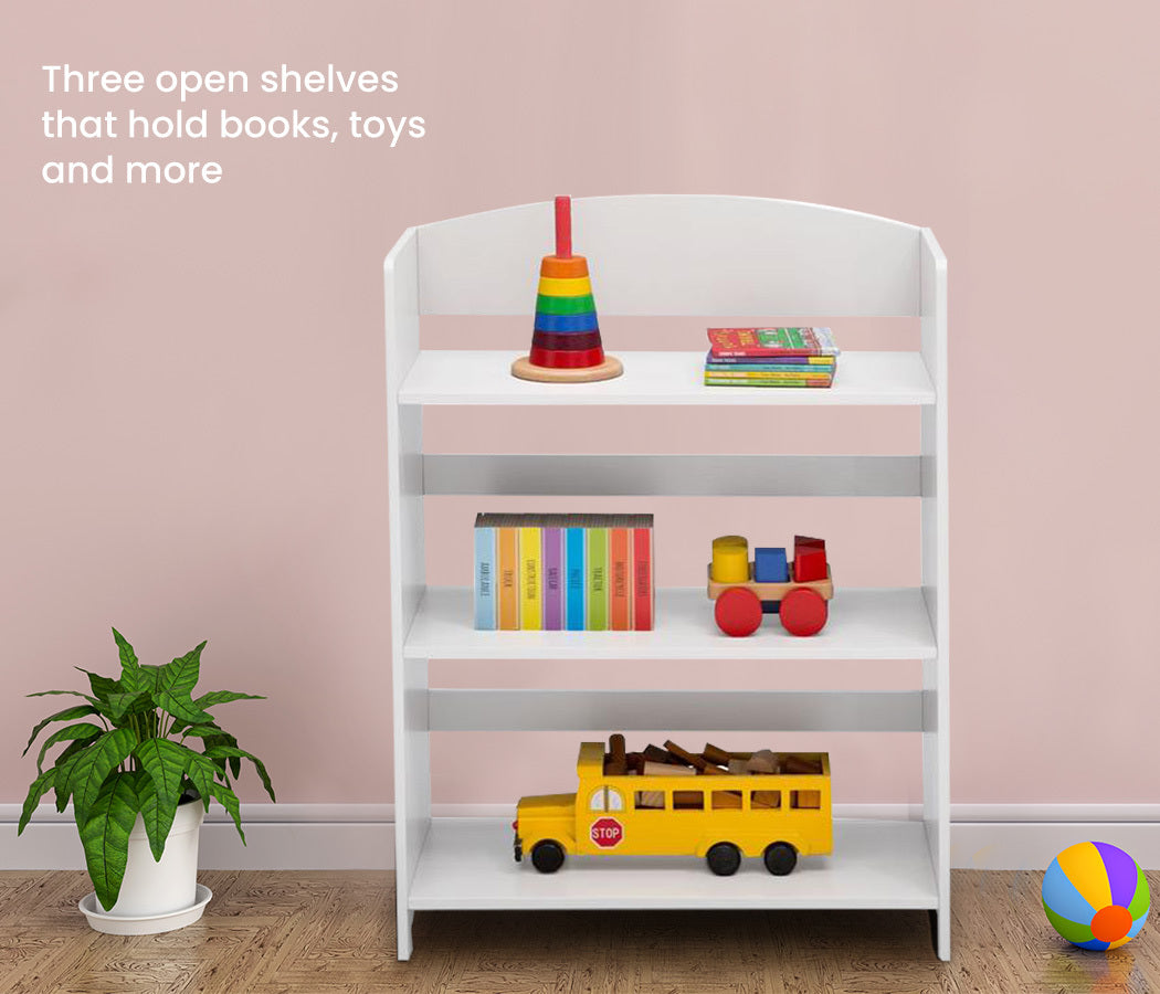 Kids' Wooden Bookshelf with 3 Shelves, White
