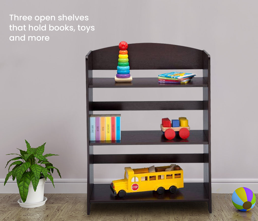 Children's 3-Shelf Bookshelf, Dark Chocolate, Sturdy Wood Construction