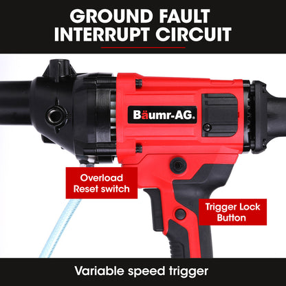 1800W Handheld Wet/Dry Diamond Core Drill, 120mm, Dust & Splash Resistant