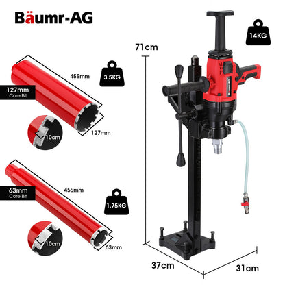 2000W Handheld Core Drill with Stand & Bit Combo, Max 0.16m Drilling Diameter