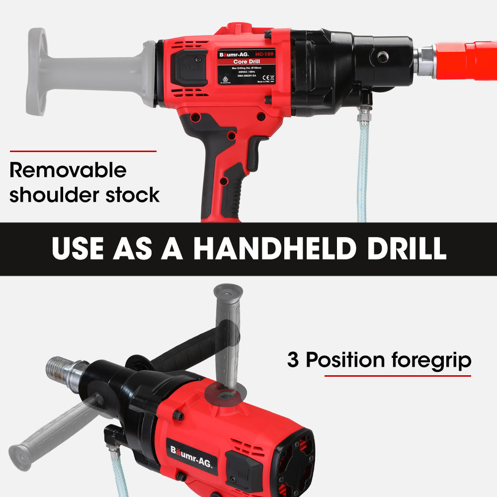 2000W Handheld Core Drill with Stand & Bit Combo, Max 0.16m Drilling Diameter