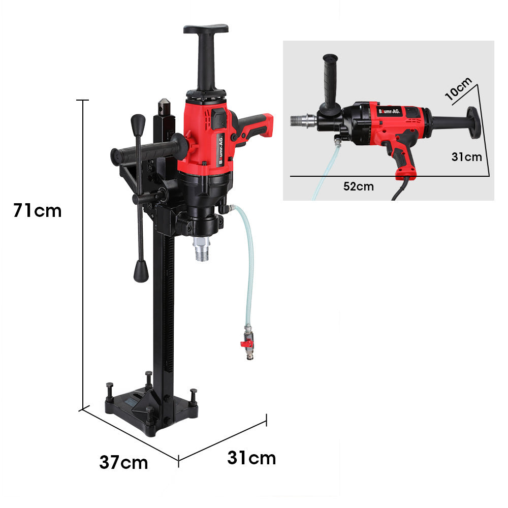 2000W Handheld Diamond Core Drill with 0.16m Rig Stand, Wet/Dry Use