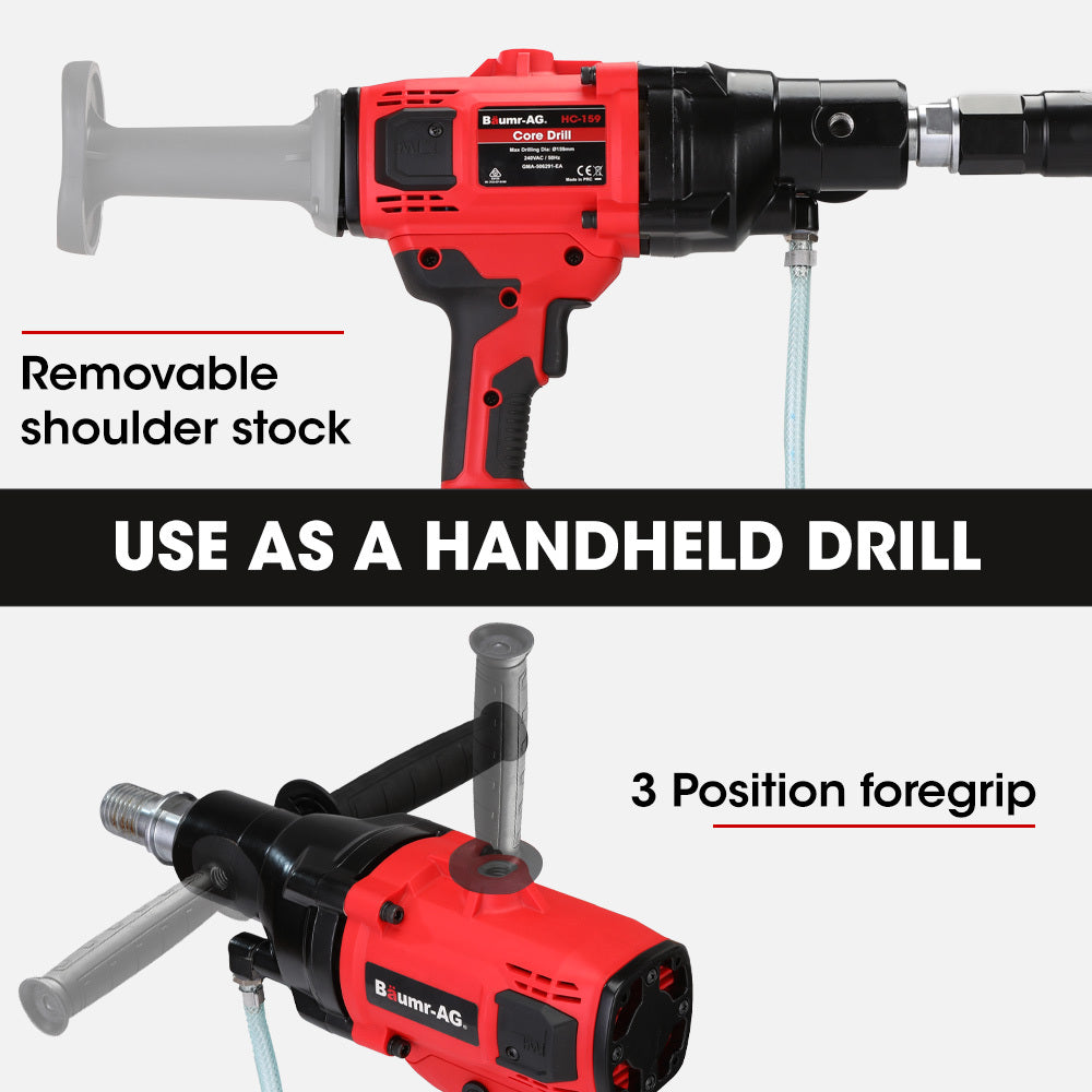 2000W Handheld Diamond Core Drill with 0.16m Rig Stand, Wet/Dry Use