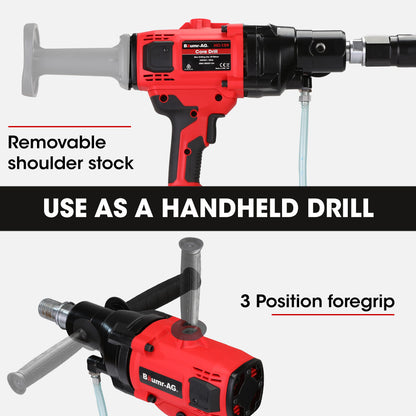2000W Handheld Diamond Core Drill with 0.16m Rig Stand, Wet/Dry Use