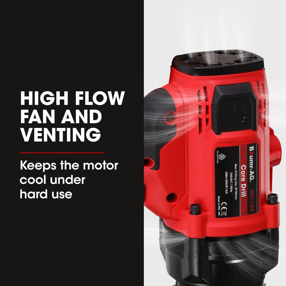2000W Handheld Diamond Core Drill with 0.16m Rig Stand, Wet/Dry Use
