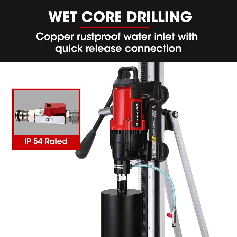 3200W Wet/Dry Core Drill with 0.3m Bit & Wheeled Rig for Concrete Coring