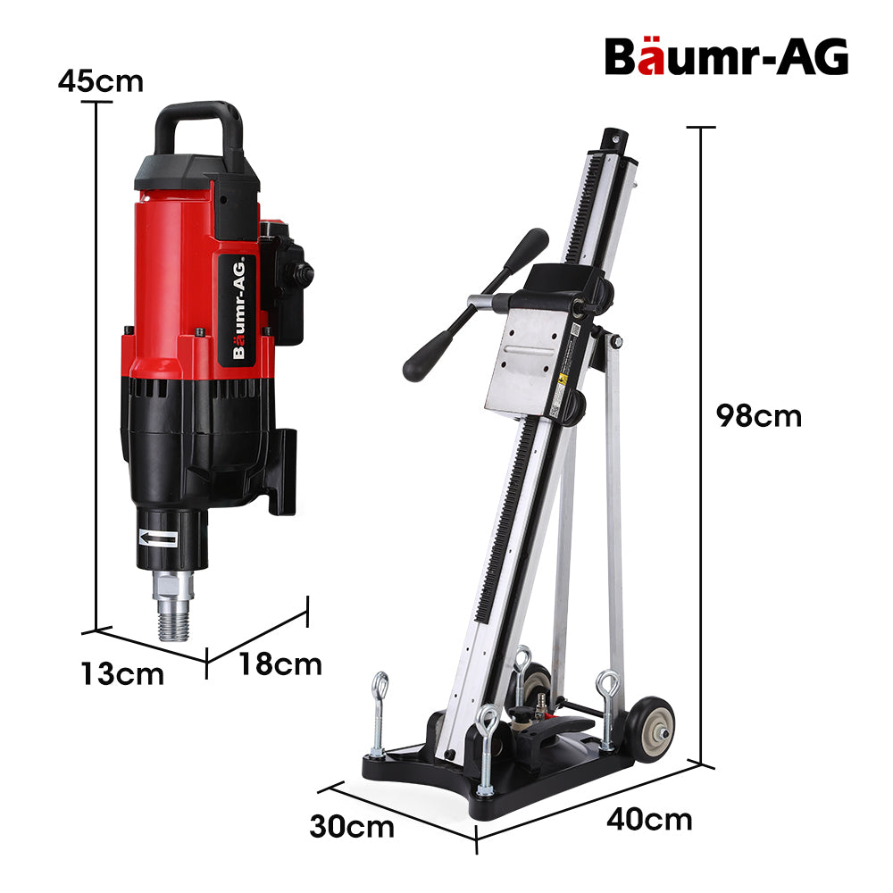 3200W Wet/Dry Core Drill with 0.3m Bit & Wheeled Rig for Concrete Coring