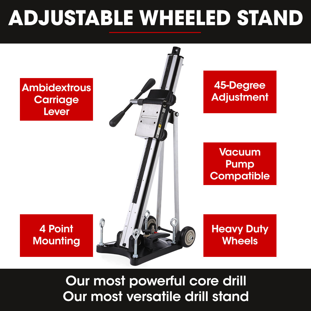 3200W Wet/Dry Core Drill with 0.3m Bit & Wheeled Rig for Concrete Coring