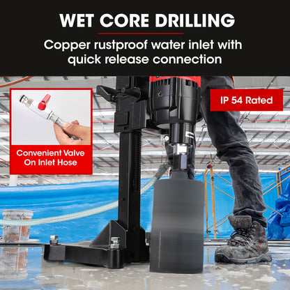 3200W 0.28m Diamond Core Drill Rig with Stand - Wet/Dry, IP54 Rated