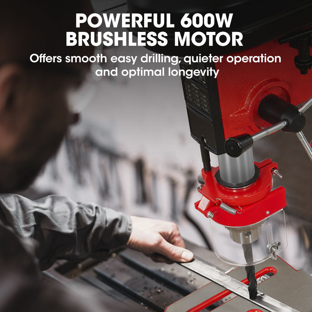 600W Bench Drill Press with 12 Speeds, 16mm Chuck, Adjustable Table