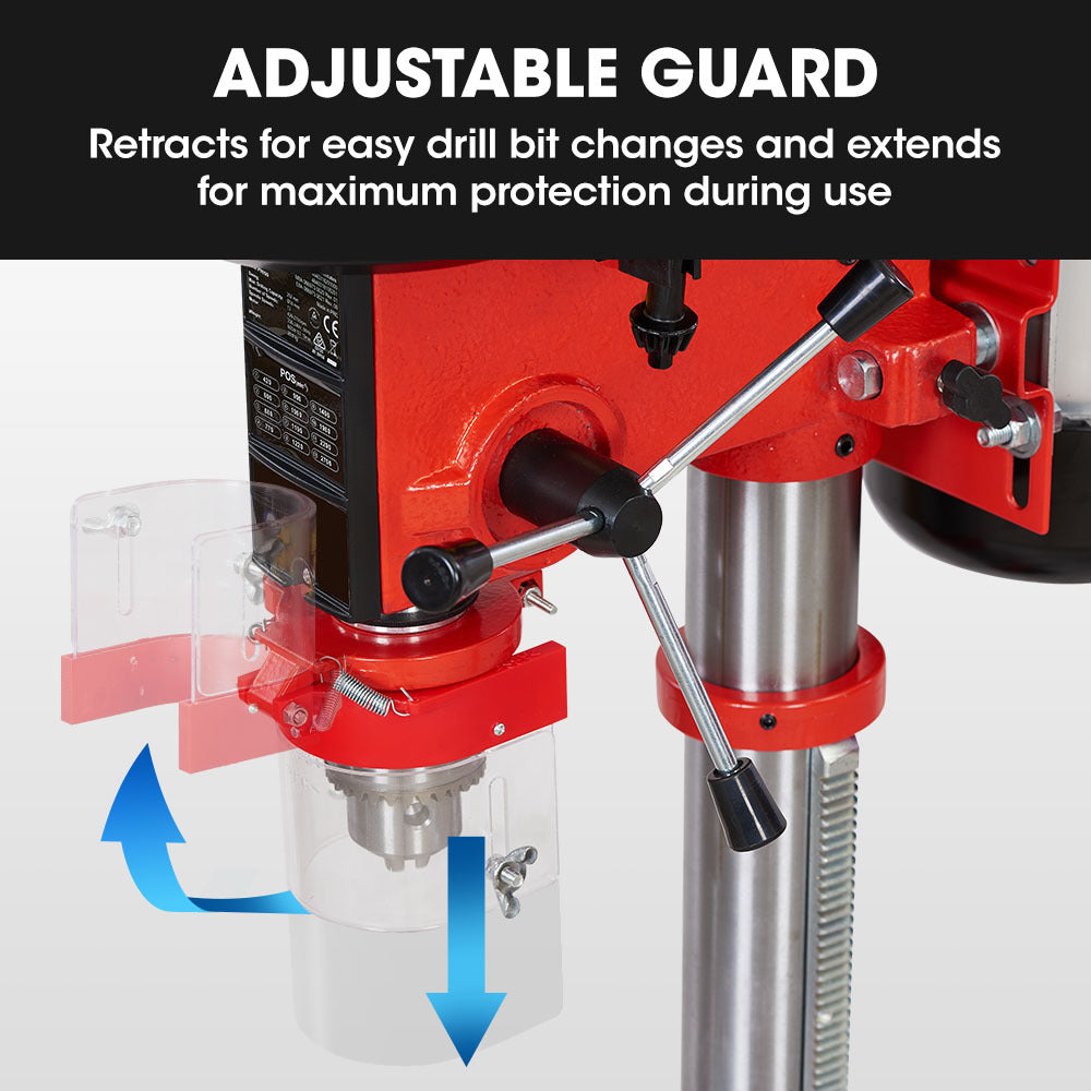 600W Bench Drill Press with 12 Speeds, 16mm Chuck, Adjustable Table