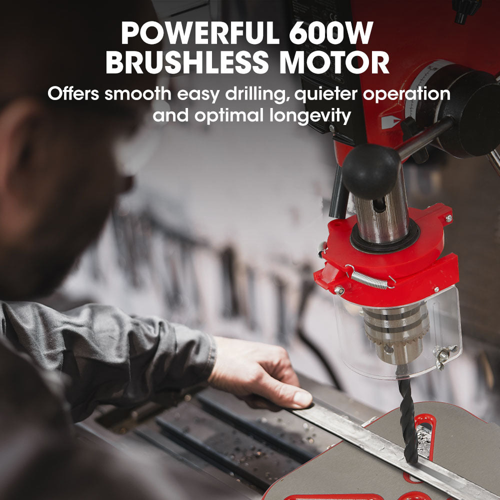 600W Bench Drill Press, 12 Speeds, 0.3m Swing, 16mm Chuck, Adjustable Table