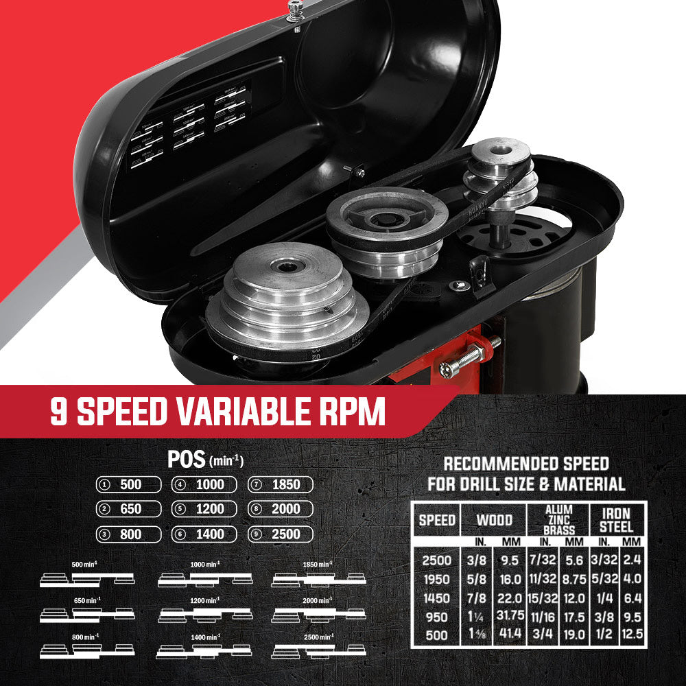 420W Benchtop Drill Press with 0.05m Travel and 9 Speed Settings