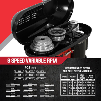 420W Benchtop Drill Press with 0.05m Travel and 9 Speed Settings
