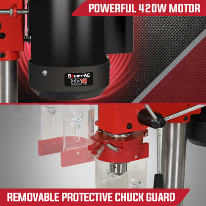 420W Benchtop Drill Press with 0.05m Travel and 9 Speed Settings