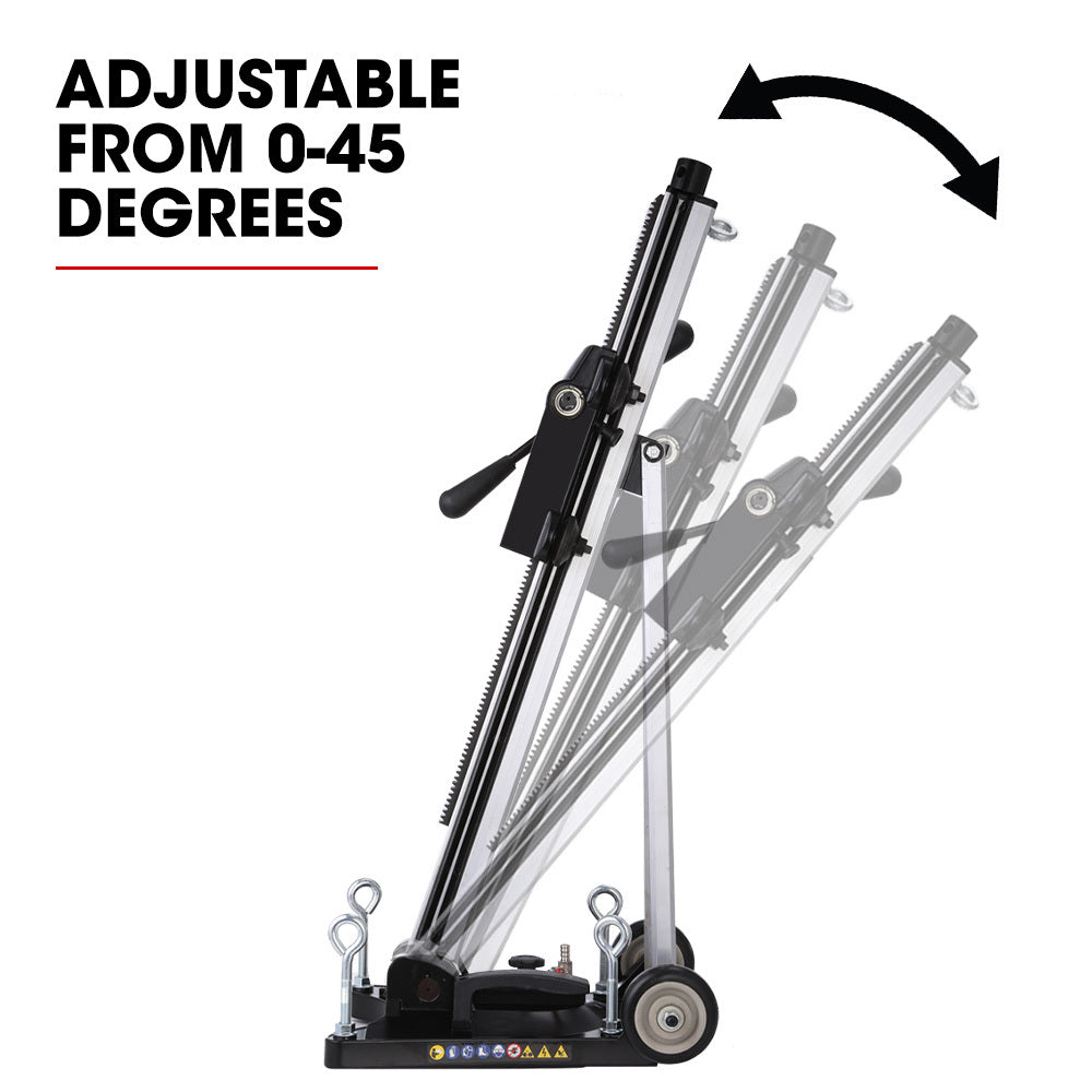 Adjustable Wheeled Core Drill Rig Stand with 0-90° Mounting and 0.3m Capacity