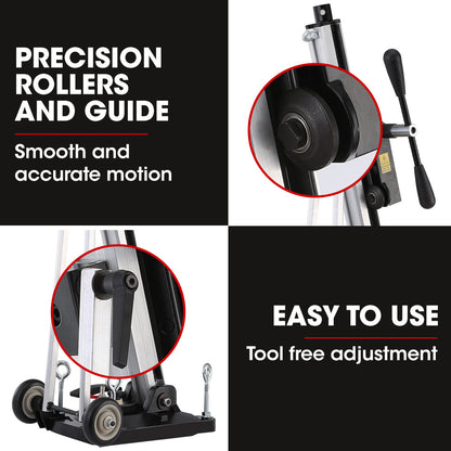 Adjustable Wheeled Core Drill Rig Stand with 0-90° Mounting and 0.3m Capacity