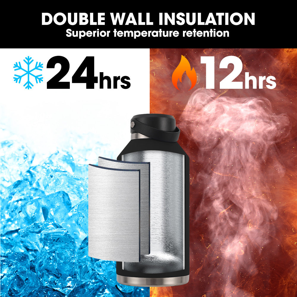 1.9L Double Wall Stainless Steel Insulated Water Jug with Handle & Straw Cleaner