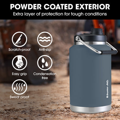 3.8L Double Wall Insulated Stainless Steel Water Jug with Handle, Blue