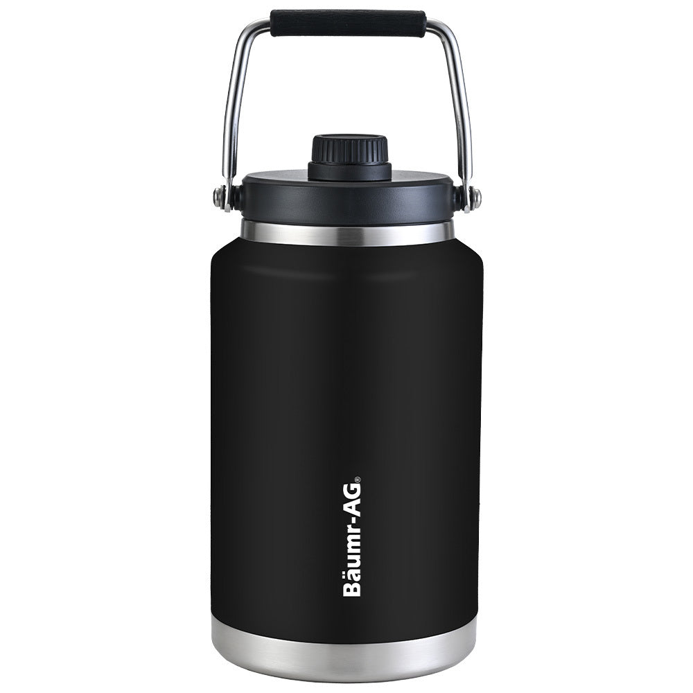 3.8L Double Wall Insulated Steel Water Jug with Handle, Leak-Proof, Black