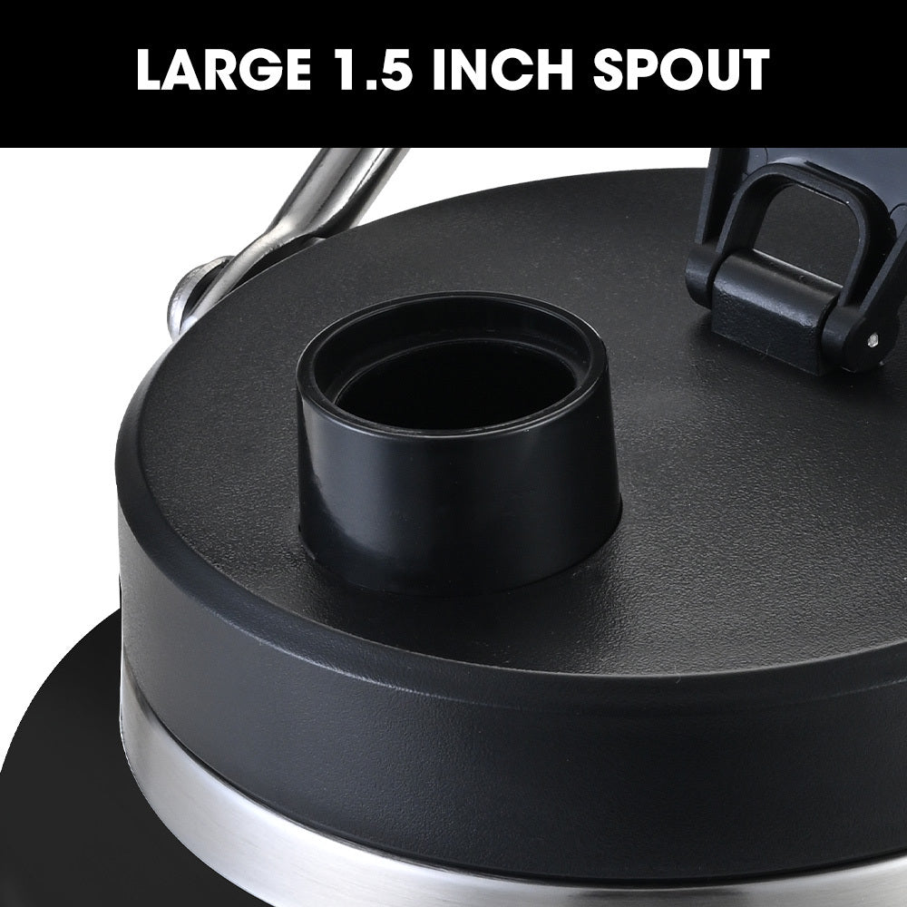3.8L Double Wall Insulated Steel Water Jug with Handle, Leak-Proof, Black