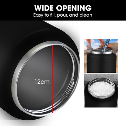 3.8L Double Wall Insulated Steel Water Jug with Handle, Leak-Proof, Black