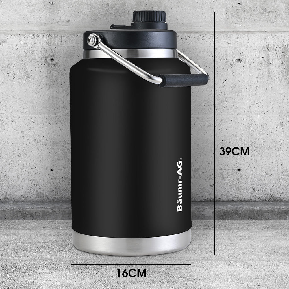 3.8L Double Wall Insulated Steel Water Jug with Handle, Leak-Proof, Black