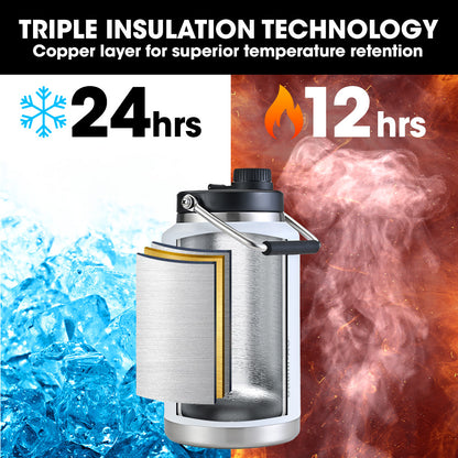 3.8L Insulated Stainless Steel Water Bottle with Handle, Leak-Proof & Durable