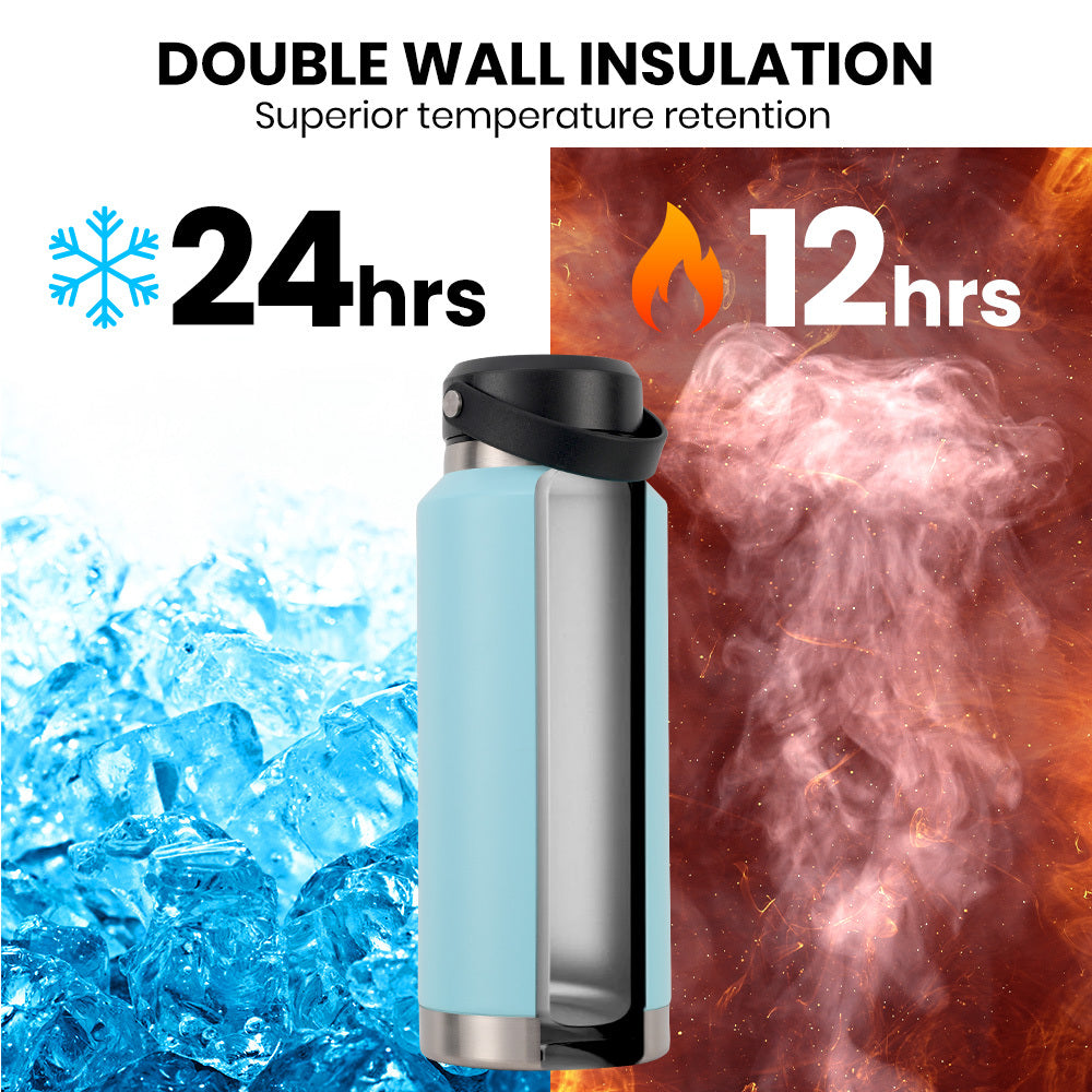 1L Double-Wall Insulated Stainless Steel Water Bottle with Handle, Seafoam Green